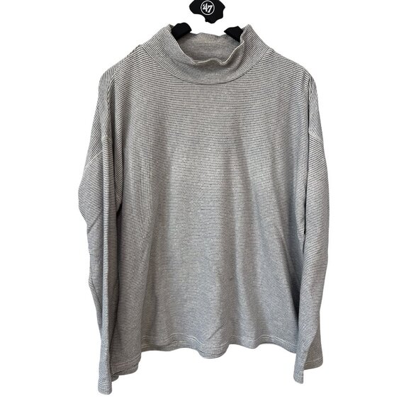 Chaps Sweater Size Large Striped Long Sleeve Mock Neck White Blue Cotton - Picture 1 of 9